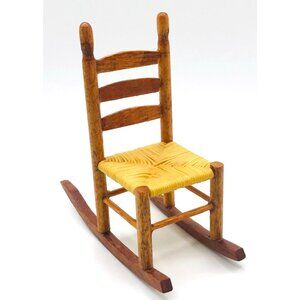 Vintage Artisan Dollhouse Miniature Rocking Chair Quaker Rush Seat Ladder Back